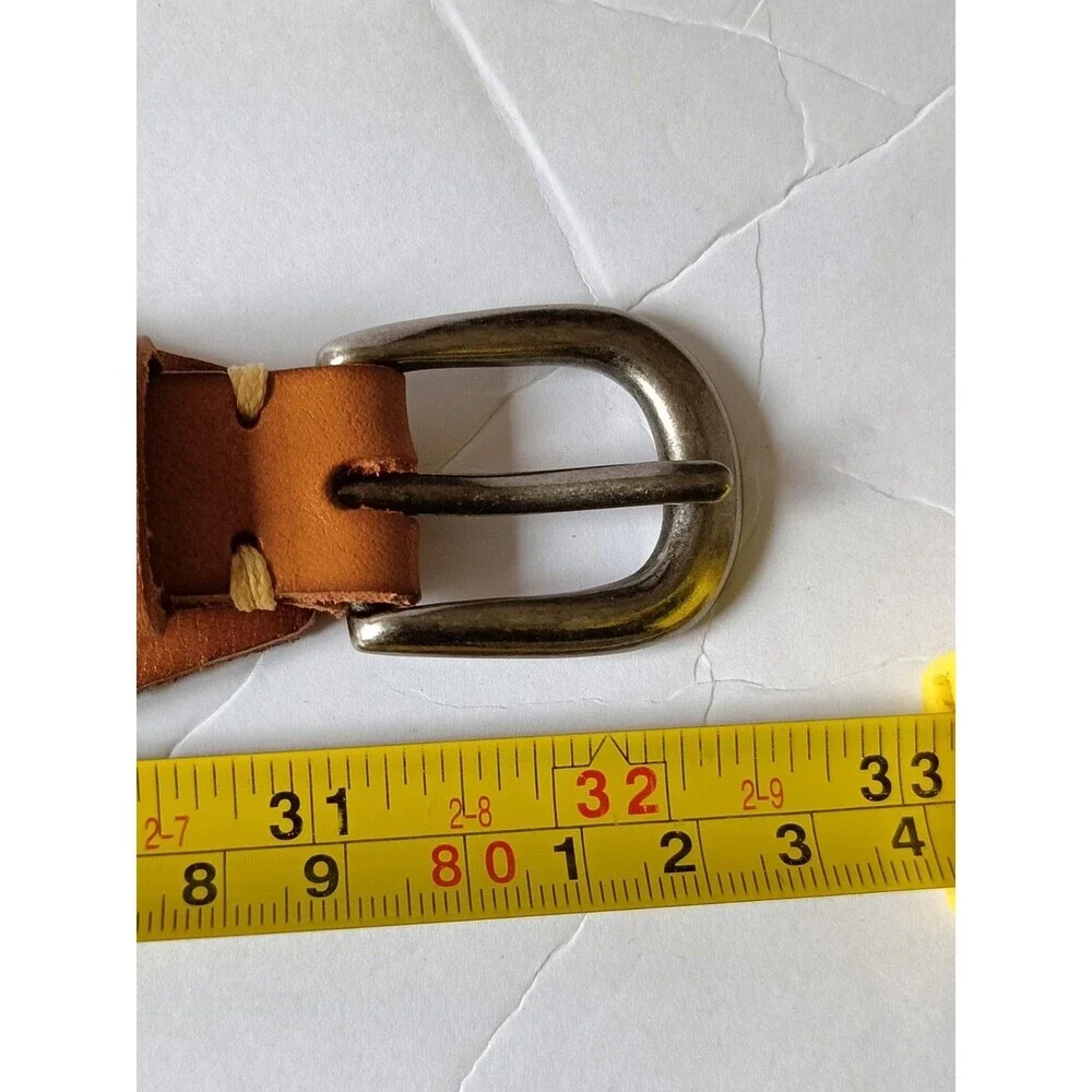 Linea Pelle Large Tan Leather Belt Silver Bohemian Eclectic Contemporary